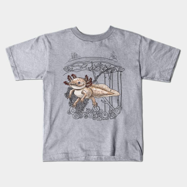 The endangered Axolotl in it's native lake Kids T-Shirt by mernstw